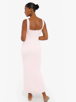 Contouring Shapewear Square Neck Modal Henley Maxi Dress