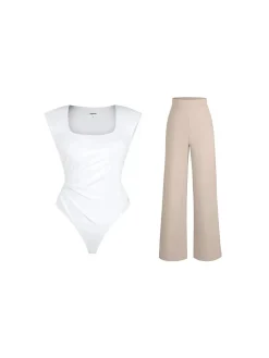 Day To Night Set Solid Sculpting Bodysuit Built-in Shapewear Pants