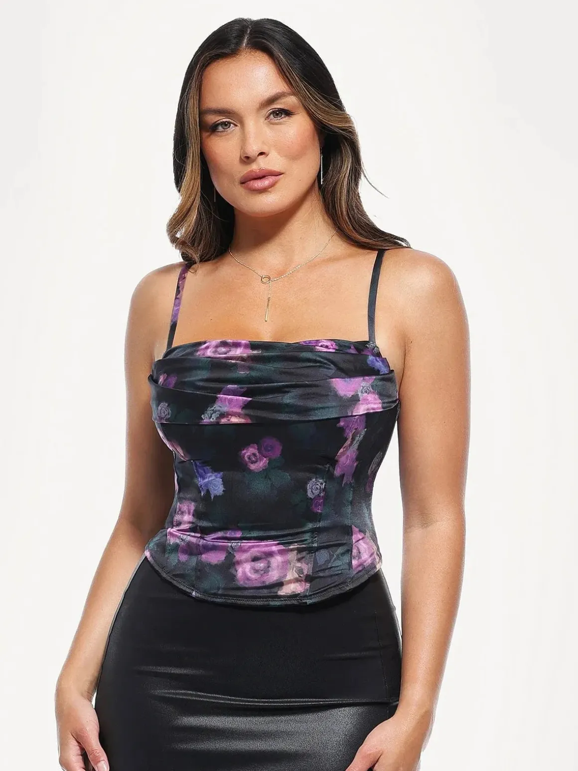 Draped Sculpting Floral-Print Camisole Top