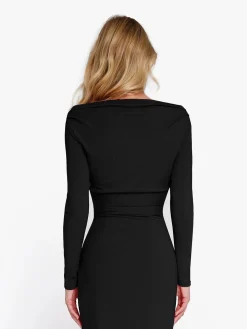Long-Sleeve Rib Modal Off-the-Shoulder Slimming Crop Top