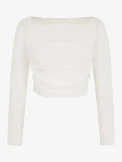 Long Sleeve Ruched Sheer Mesh Crop Top