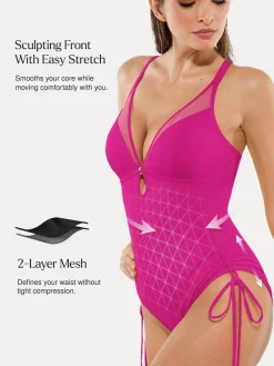 Mesh Inset Tie-Side Sculpting One-Piece Swimsuit