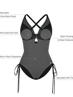 Mesh Inset Tie-Side Sculpting One-Piece Swimsuit