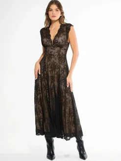 Shapewear Boho Floral Lace Front Slit Maxi Dress