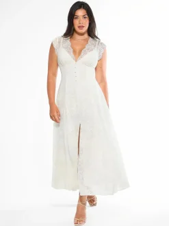 Shapewear Boho Floral Lace Front Slit Maxi Dress