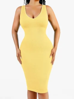 Shapewear Deep V-Neck Tummy Control Midi Dress