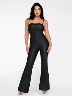 Shapewear Faux Leather Corset Jumpsuit Set
