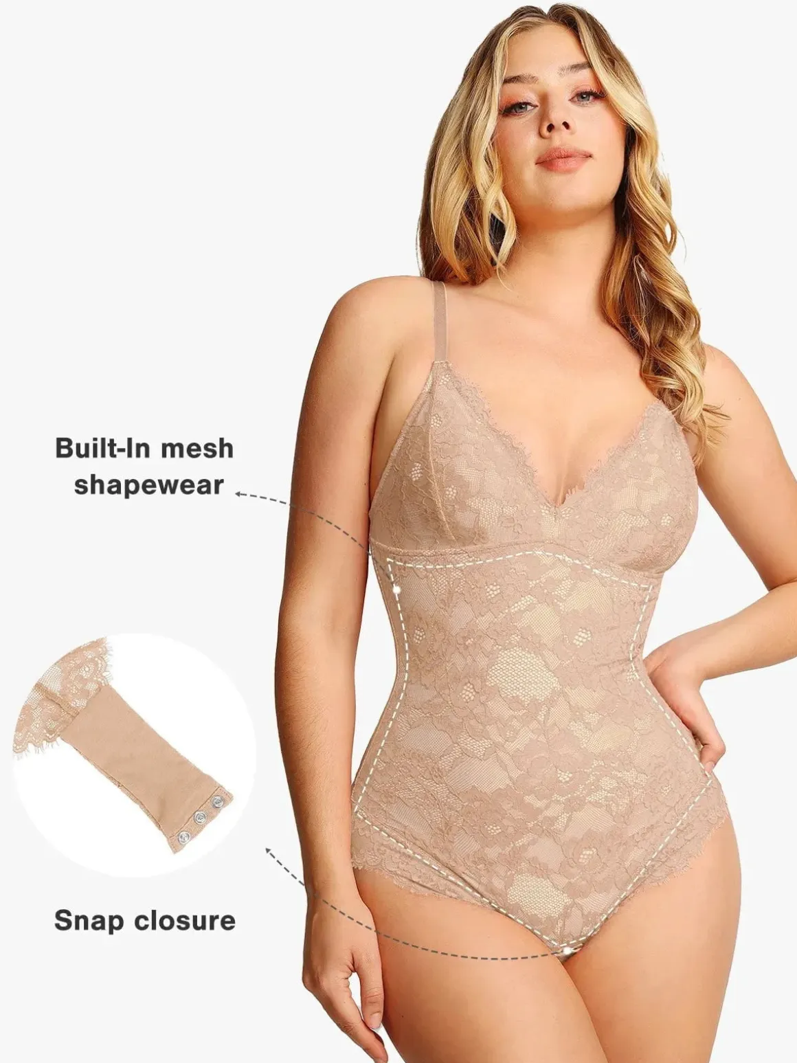 Shapewear Firm Control Smoothing Full Lace Thong Bodysuit
