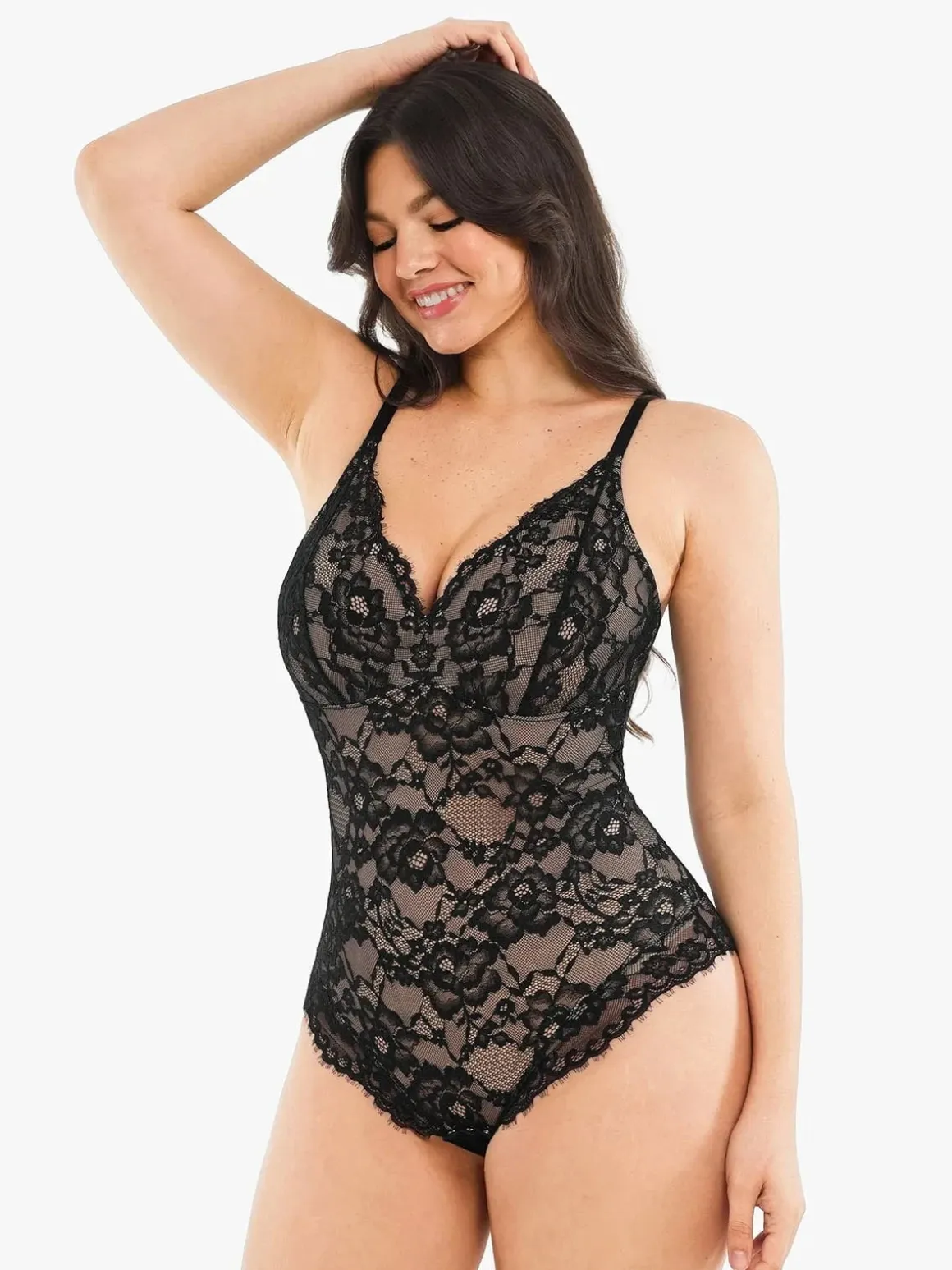 Shapewear Firm Control Smoothing Full Lace Thong Bodysuit