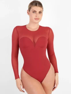 Shapewear Illusion Mesh Long Sleeve Tummy Control Bodysuit