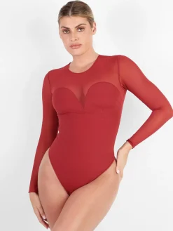 Shapewear Illusion Mesh Long Sleeve Tummy Control Bodysuit