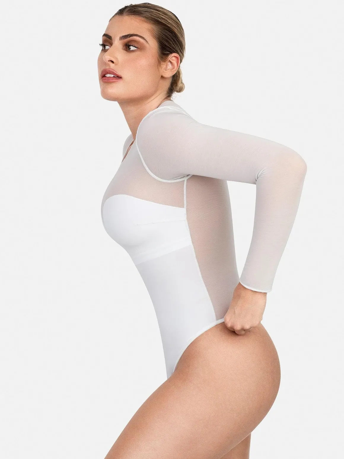 Shapewear Illusion Mesh Long Sleeve Tummy Control Bodysuit