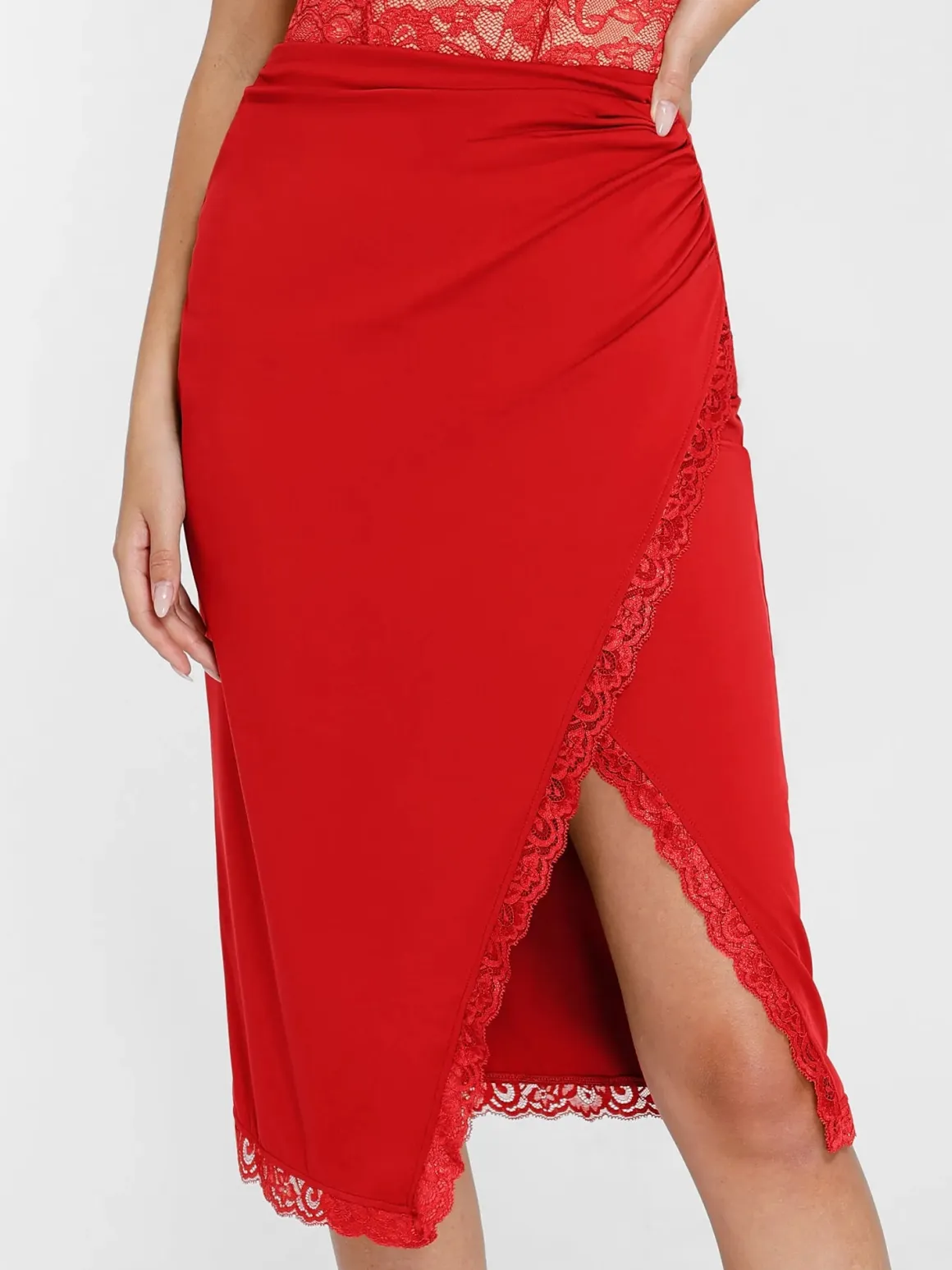 Shapewear Lace Corset Top Split Skirt Mesh Cover-Up Set