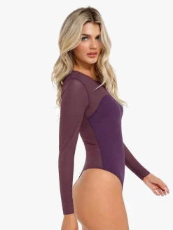 Shapewear Mock Neck Long Sleeve Floral Lace Bodysuit
