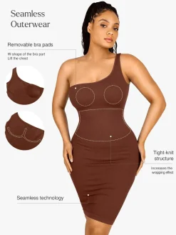 Shapewear One Shoulder Bodycon Mini Dress