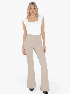 Shapewear Padded Shoulder Slimming Bodysuit Flare-Leg Pants Set