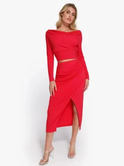 Shapewear Rib Modal Built In Sculpting Midi Wrap Skirt