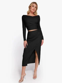 Shapewear Rib Modal Off-the-Shoulder Top Sculpting Skirt Set