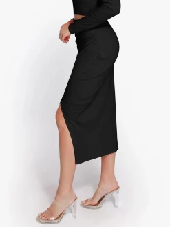 Shapewear Rib Modal Off-the-Shoulder Top Sculpting Skirt Set