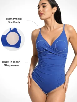 Shapewear Ruched Cross-Front Sculpting One-Piece Swimsuit