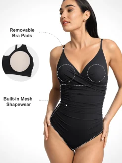 Shapewear Ruched Cross-Front Sculpting One-Piece Swimsuit