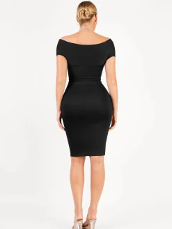 Shapewear Ruched Off-Shoulder Sculpting Midi Dress