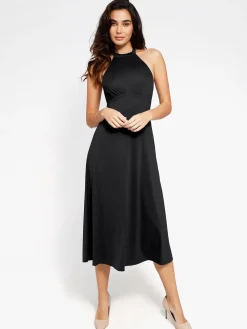 Shapewear Sculpting Backless Halter A-Line Midi Dress