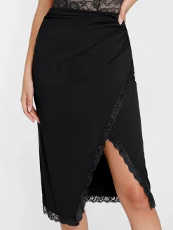 Shapewear Sculpting Lace Trim Bodysuit Midi Wrap Skirt Set