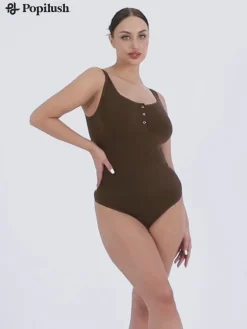 Shapewear Seamless Modal Henley Tank Bodysuit