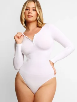Shapewear Seamless Modal Long Sleeve Henley Bodysuit