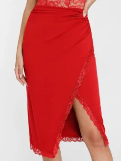 Shapewear Slimming Lace Trim Midi Wrap Skirt