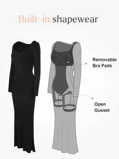 Shapewear Square Neck Long Sleeve Slimming Modal Maxi Dress