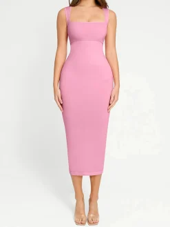 Shapewear Square Neck Sleeveless Slimming Midi Dress