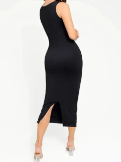 Shapewear Square Neck Sleeveless Slimming Midi Dress