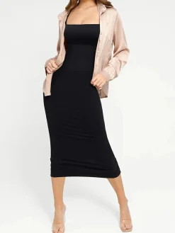 Shapewear Square Neck Sleeveless Slimming Midi Dress